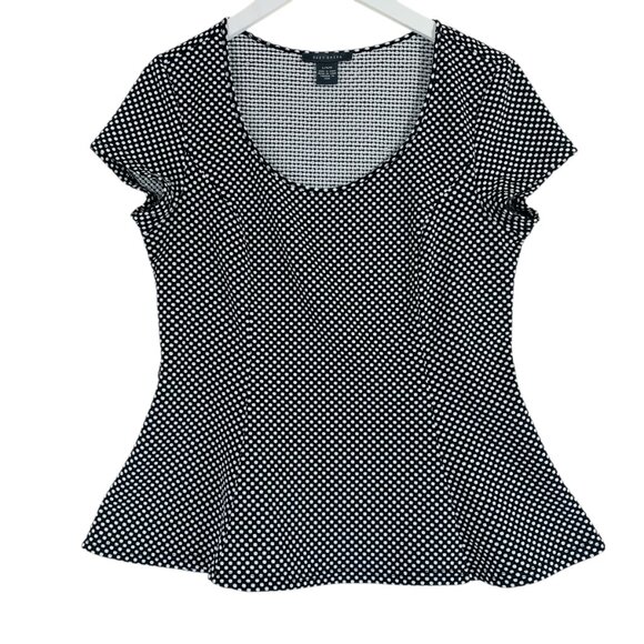 Suzy Shier Black White Polka Dot Peplum Top Blouse Stretch & skirt sz large set - Picture 6 of 16